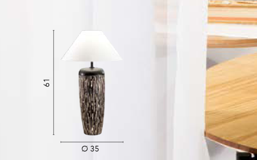 Lume in ceramica con decoro graffiato avorio-marrone e paralume bianco 1XE27 non incl. SAVANA Lume in ceramica con decoro graffiato avorio-marrone e paralume bianco 1XE27 non incl. SAVANA